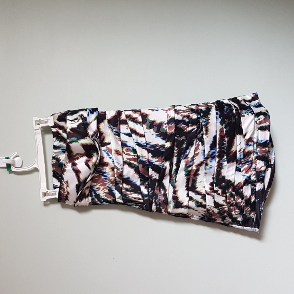 Snap Strapless Abstract Pattern Party Mini Dress
